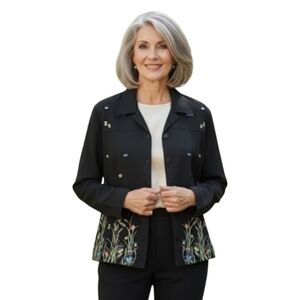 Miss Alliage Collection Embroidered Button-Up Blouse in‎ Black Size 18/XL